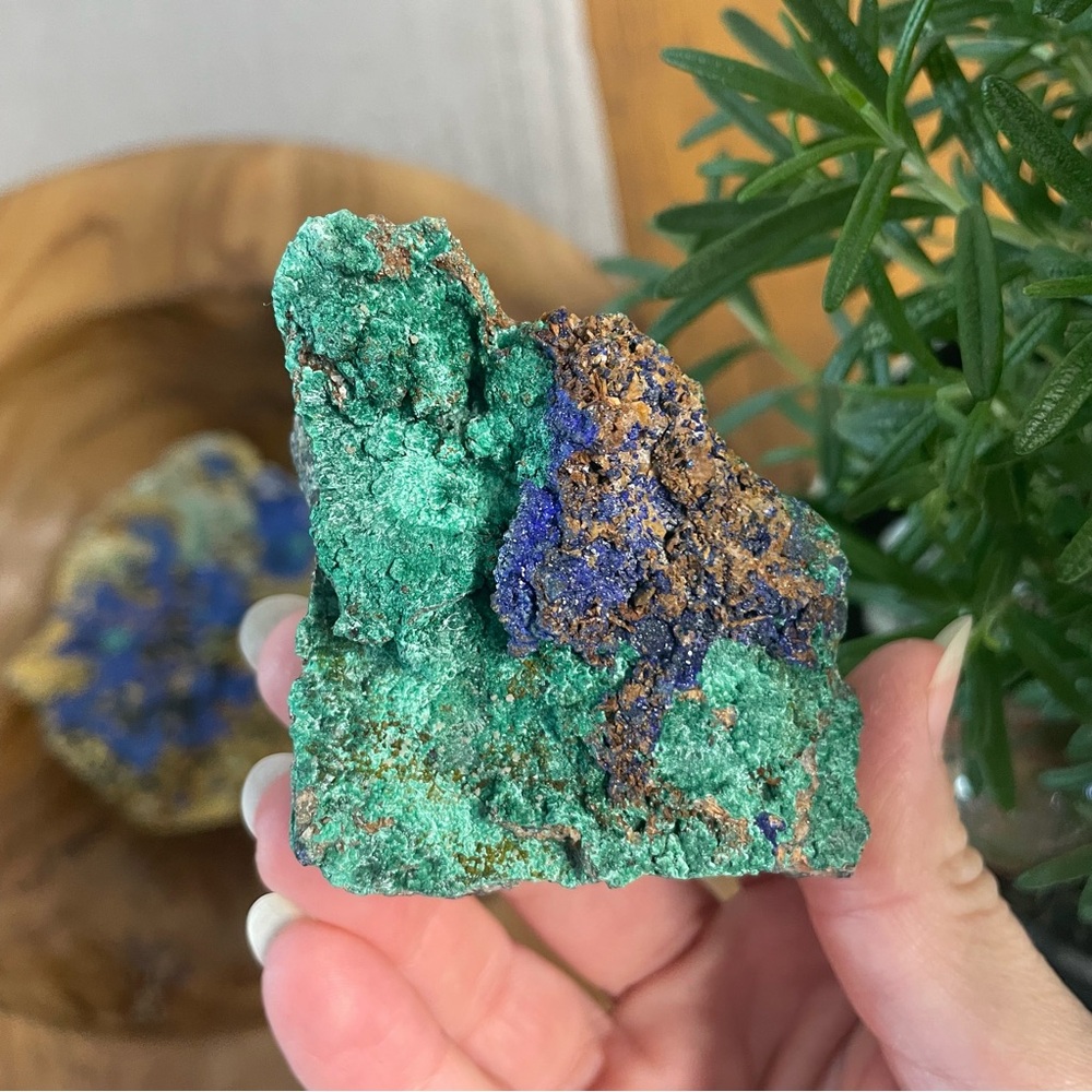 Vibrant Green and Blue malachite with azurite crystal home decor